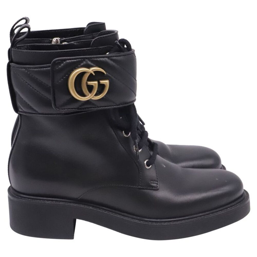 Gucci Double G-plaque Combat Boots in Black Leather